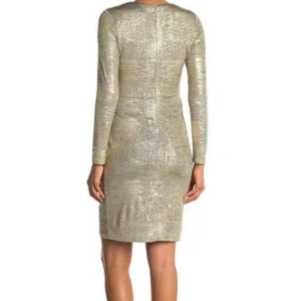 NWOT Calvin Klein Metallic Long Sleeve Faux Wrap Sheath Dress - Size 4, Gold - Picture 9 of 9